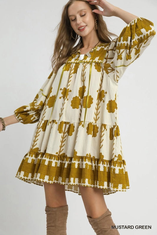 Golden Grove Tiered UMGEE Boho Mini Dress