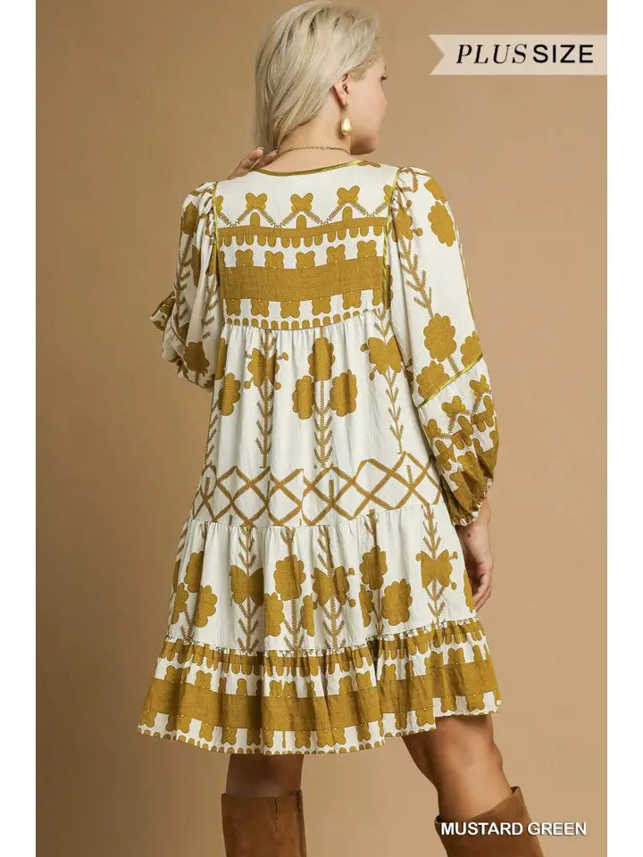 Golden Grove Tiered UMGEE Boho Mini Dress - PLUS