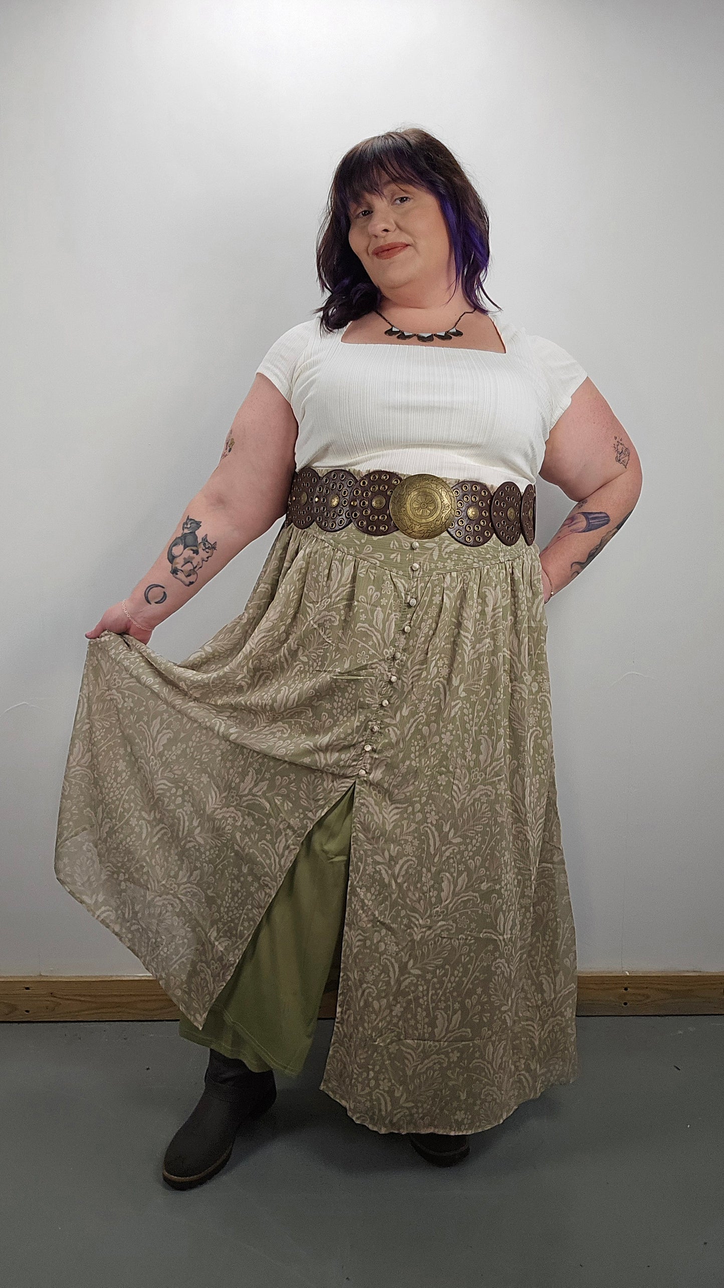 Sage Button Down Maxi Skirt PLUS
