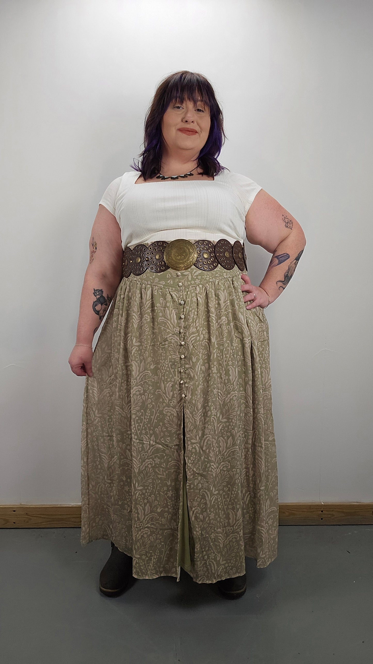 Sage Button Down Maxi Skirt PLUS
