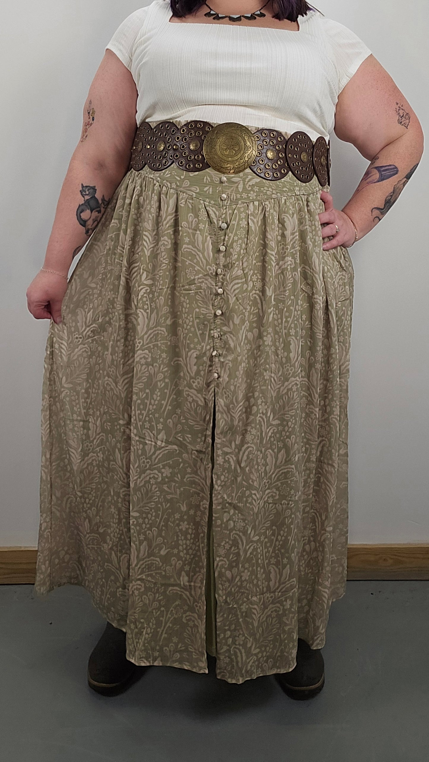 Sage Button Down Maxi Skirt PLUS
