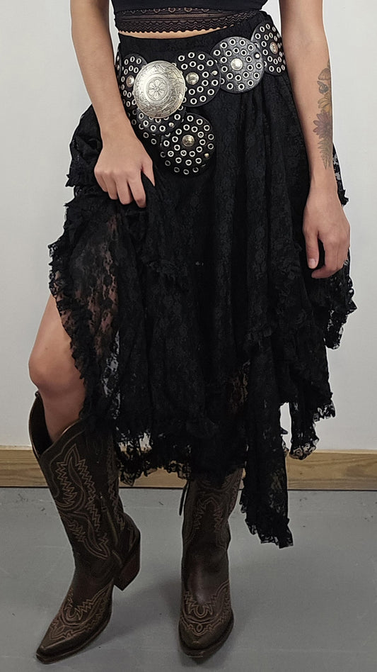 Lace Tier Midi Skirt (Black)