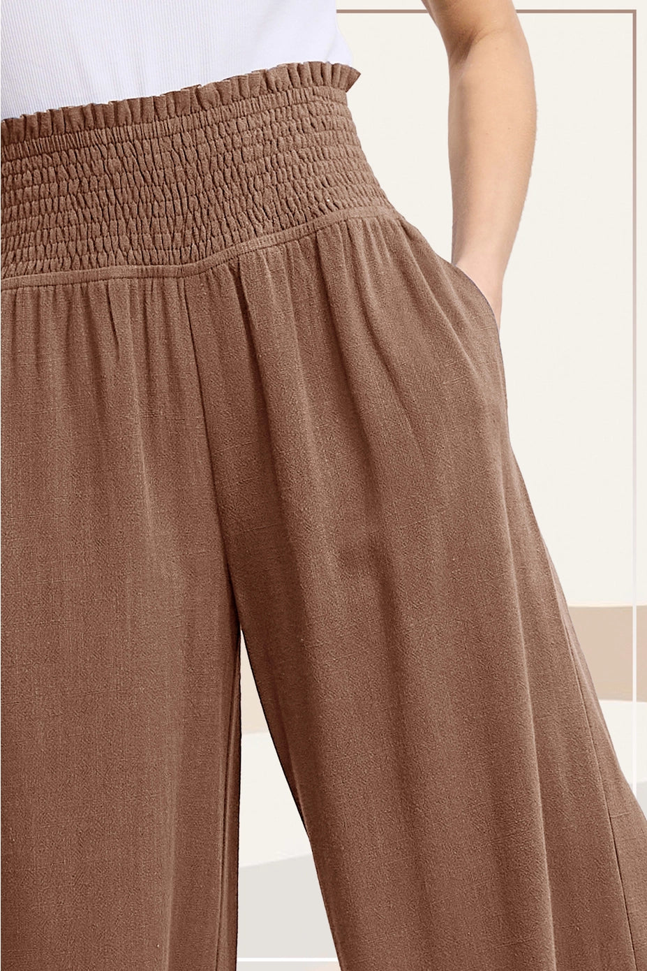 Smocked Waist Wide-Leg Pant