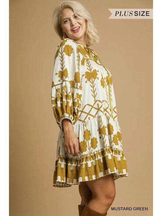 Golden Grove Tiered UMGEE Boho Mini Dress - PLUS