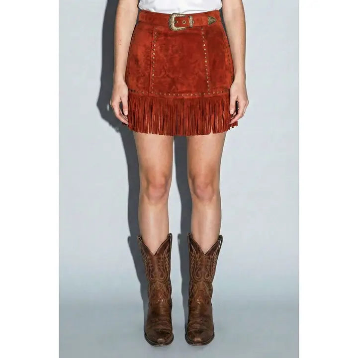 Wildfire Faux Suede Fringe Mini Skirt