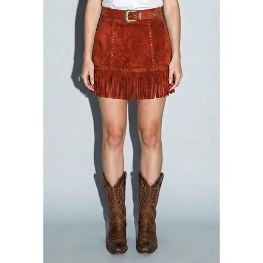 Wildfire Faux Suede Fringe Mini Skirt