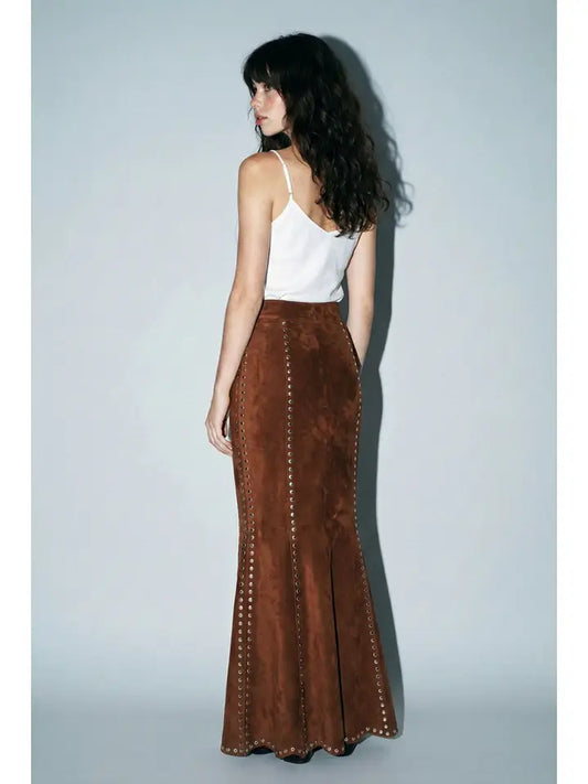 Desperado Faux Suede Finish Studded Maxi Skirt