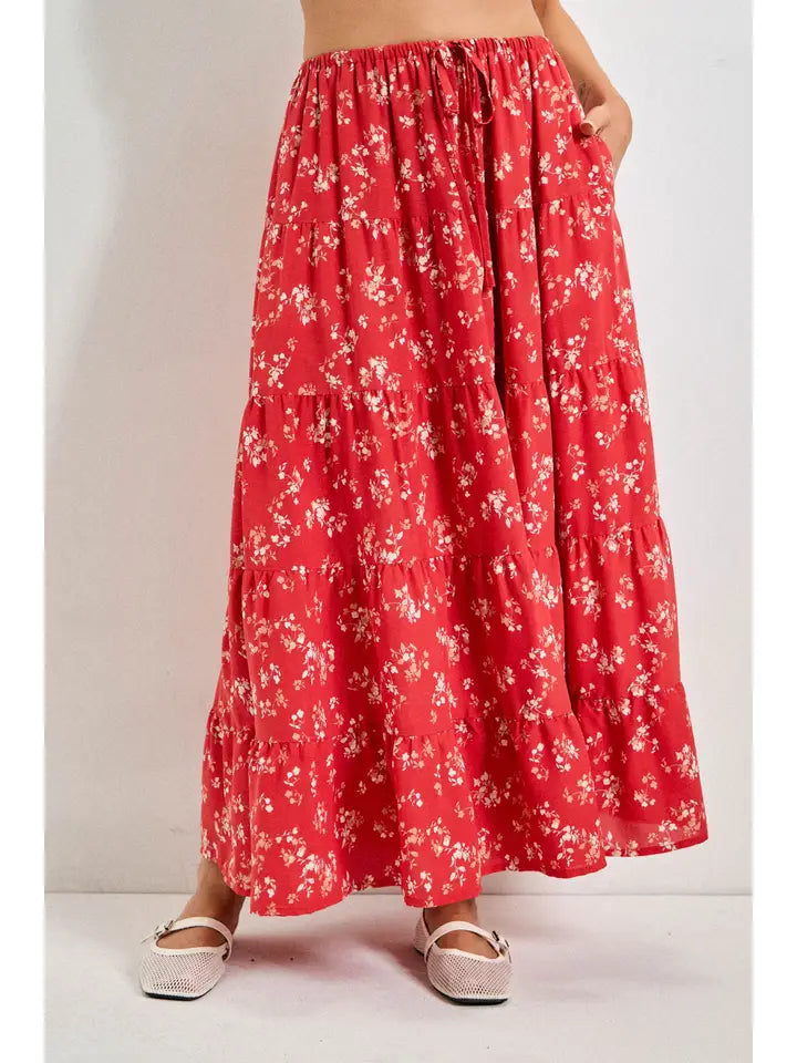 Strawberry Fields Tiered Floral Maxi Skirt - PLUS