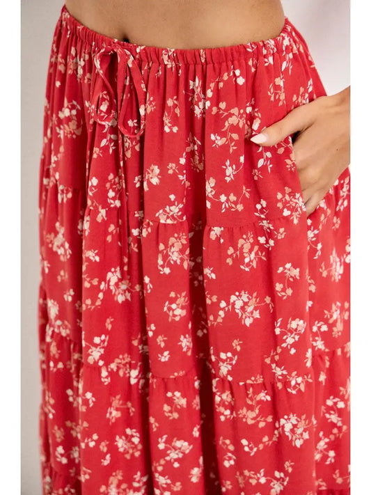 Strawberry Fields Tiered Floral Maxi Skirt - PLUS