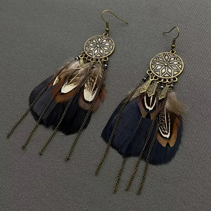 Feather Chain Fridge Earrings