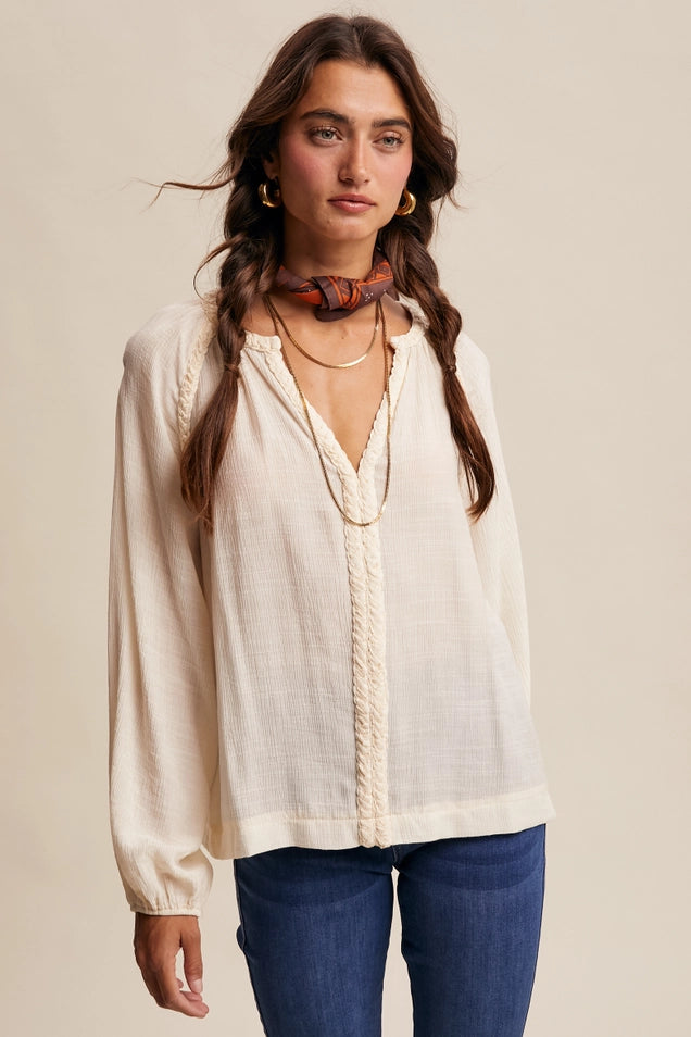 Braided Trim Peasant Blouse