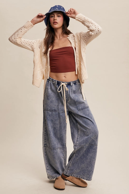 Wide-Leg Drawstring Pants
