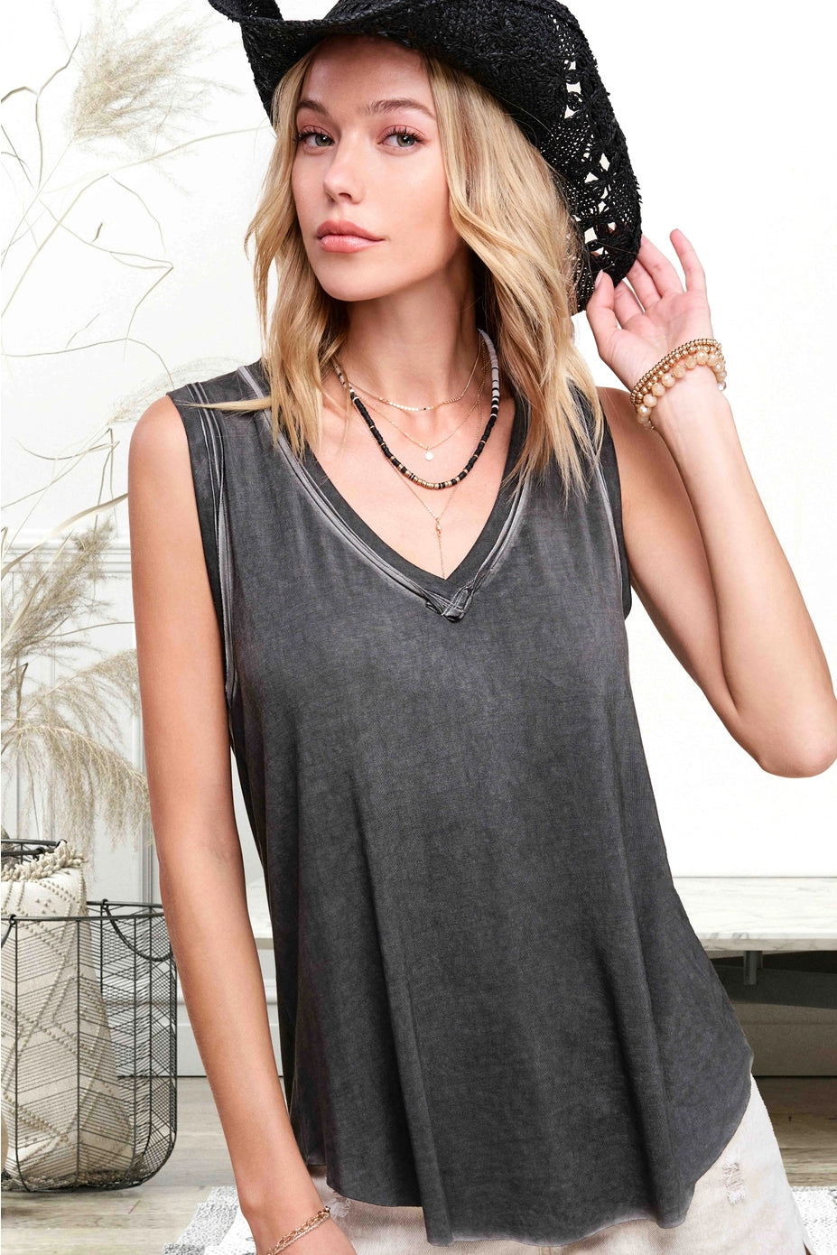 Raw Edge V-Neck Tank Top