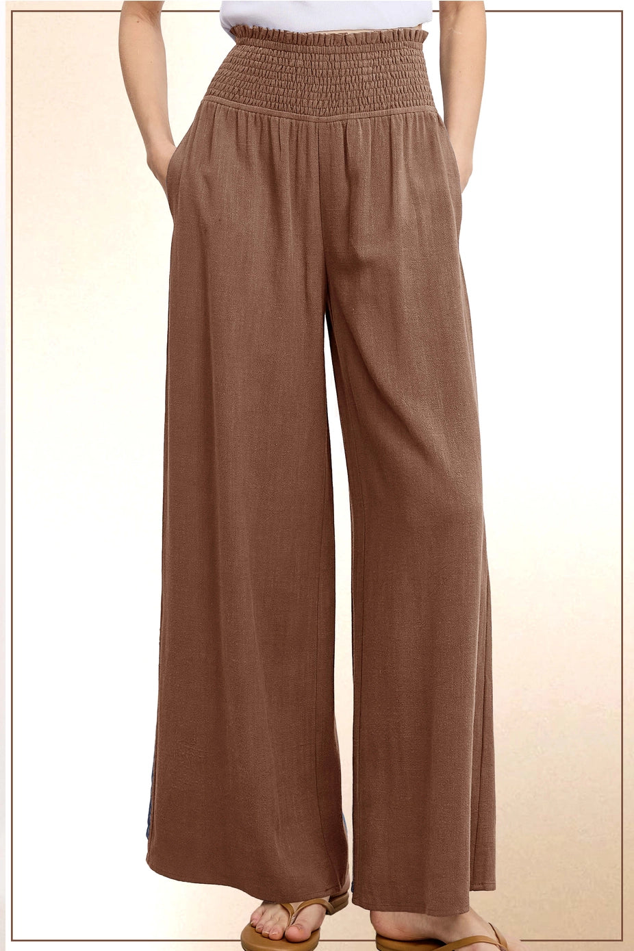 Smocked Waist Wide-Leg Pant