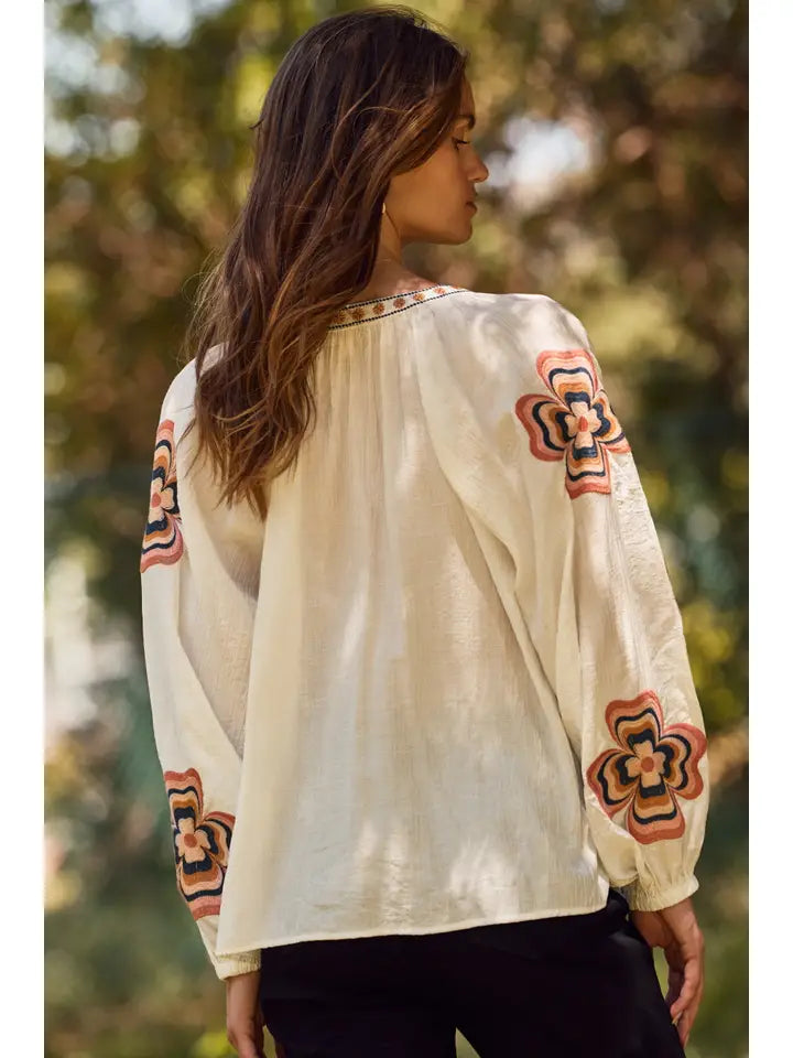 Retro Bloom Embroidered Blouse - PLUS