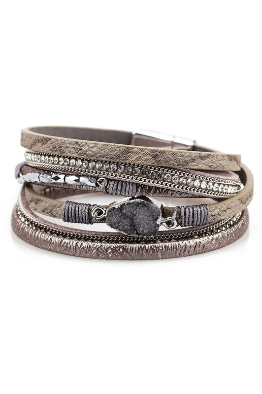 Leather Wrap Bracelet with Stone Accent