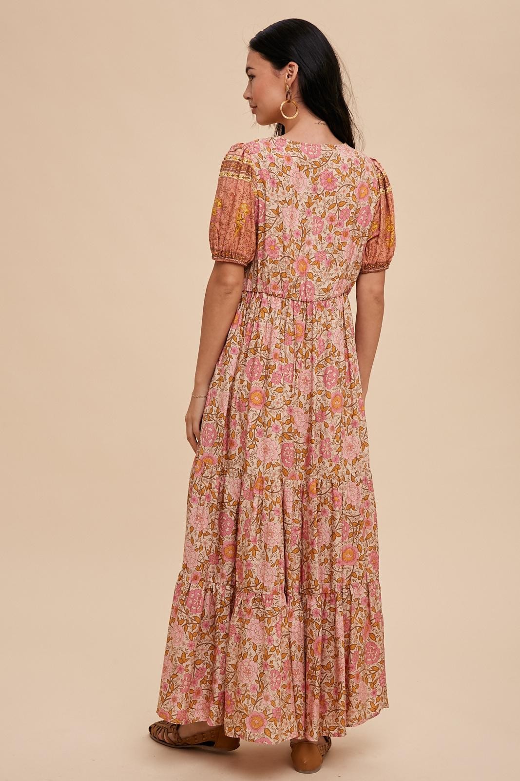 Border Print Button Down Maxi Dress