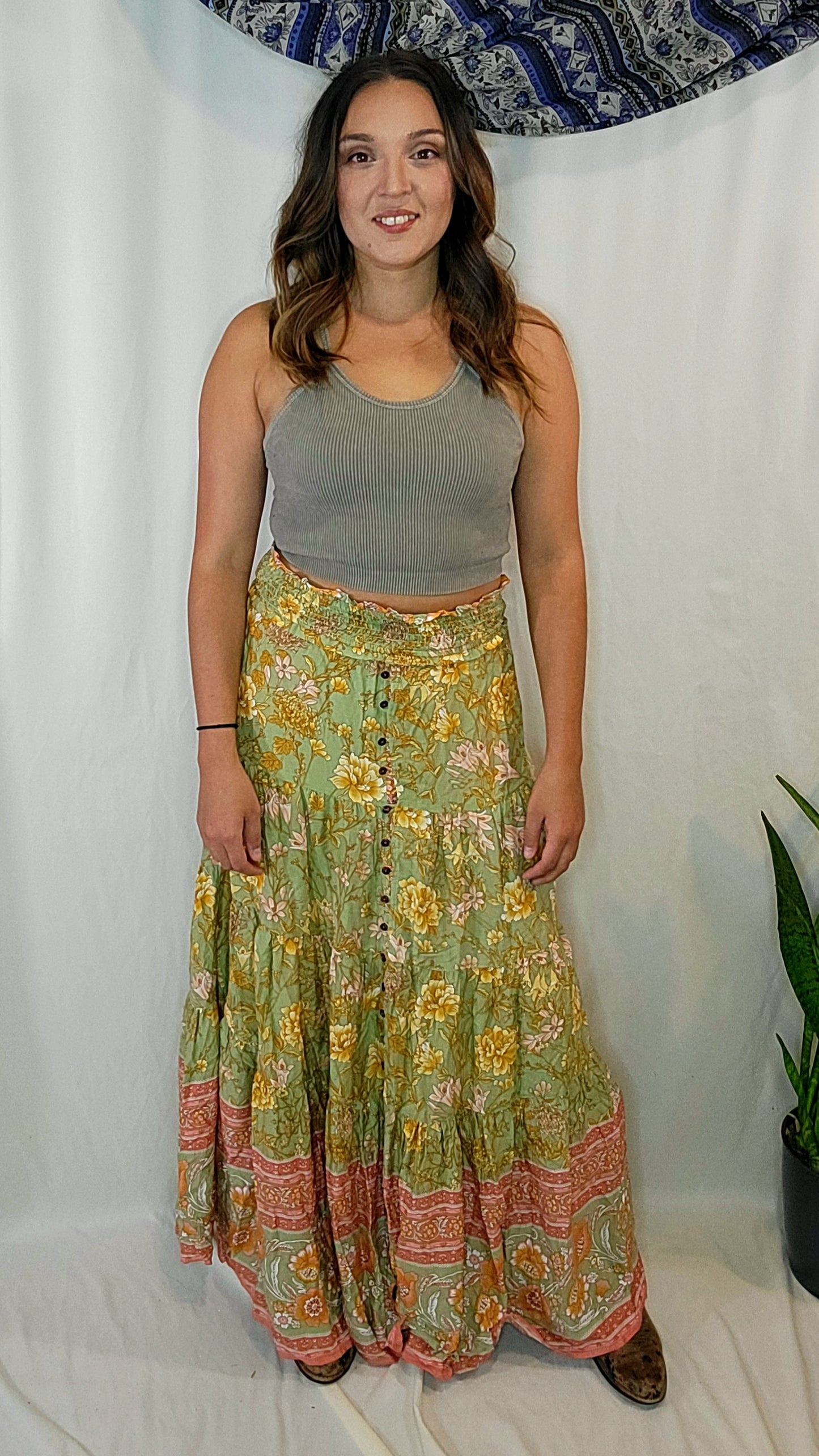 Button-Down Floral Maxi Skirt