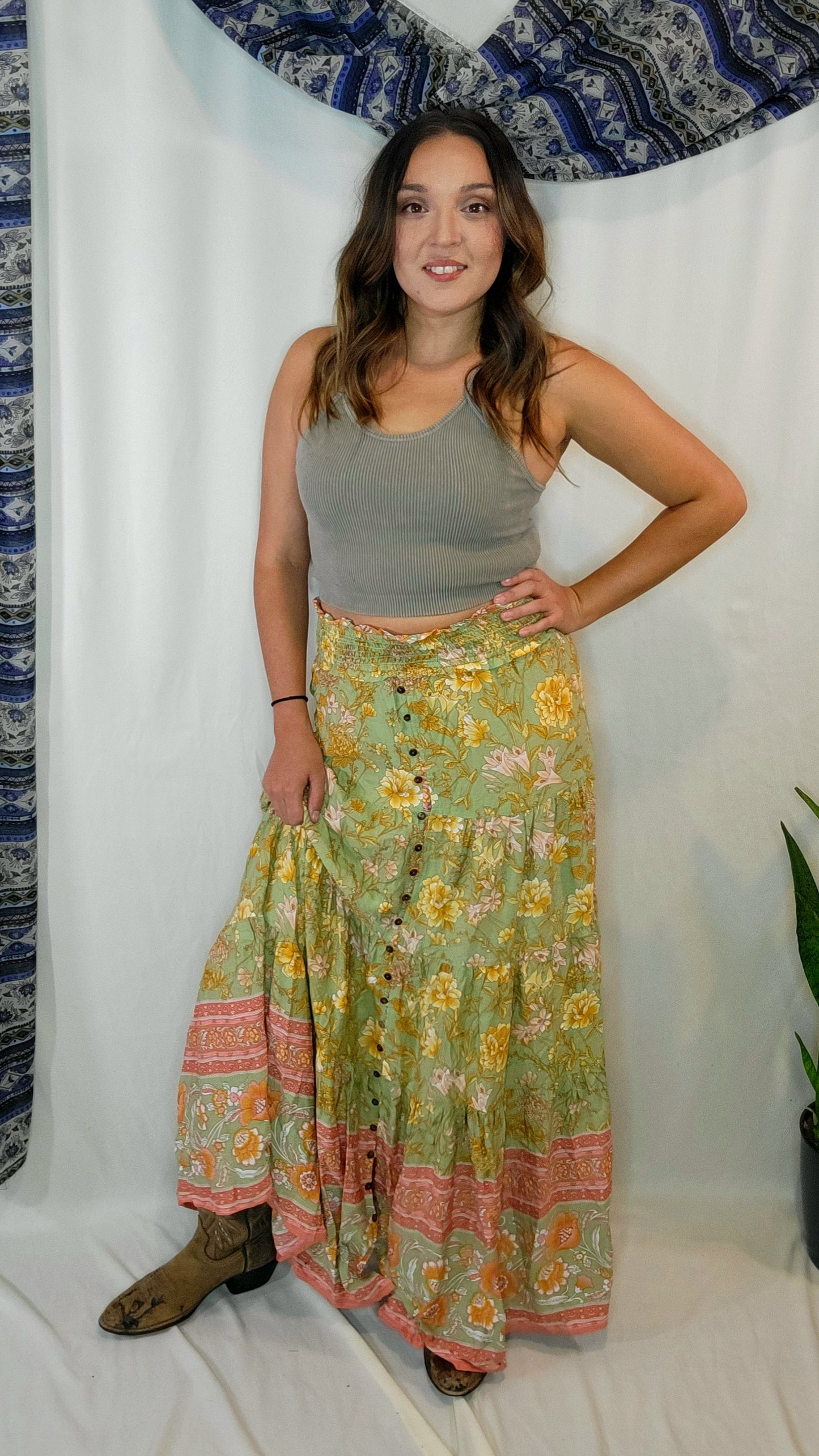 Button-Down Floral Maxi Skirt