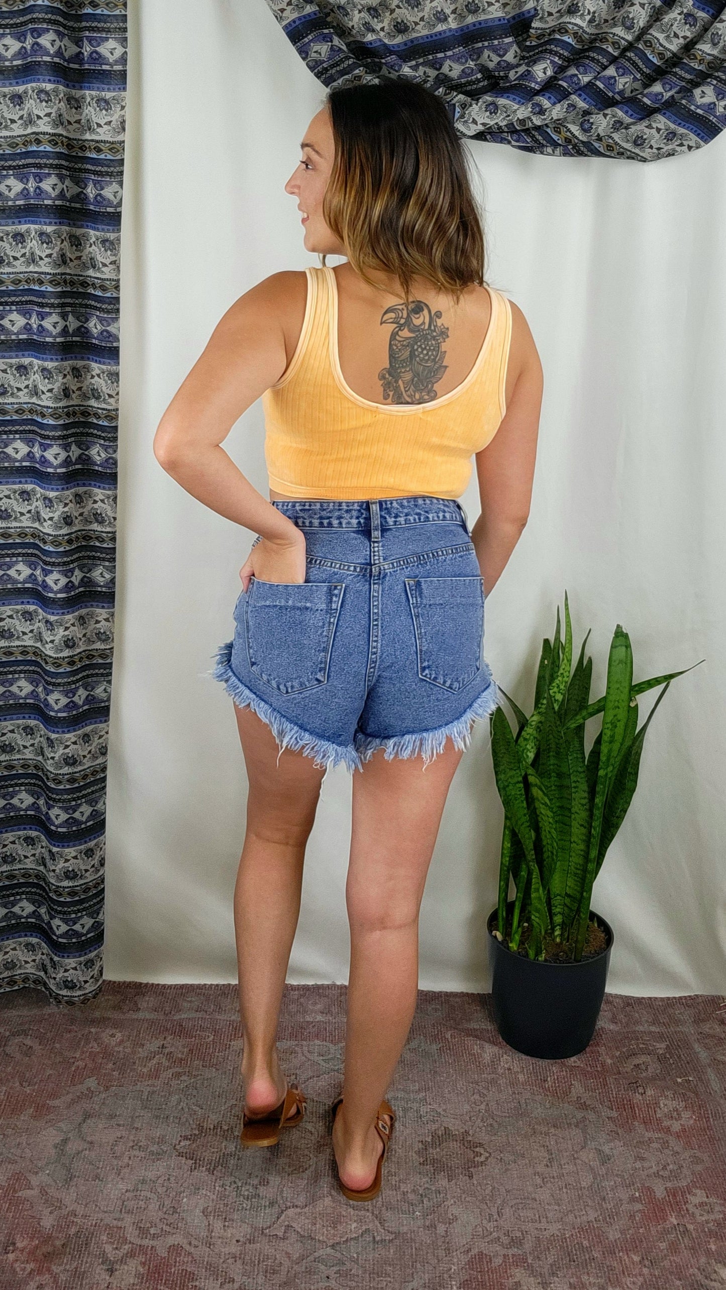 High-Waisted Button Fly Denim Shorts