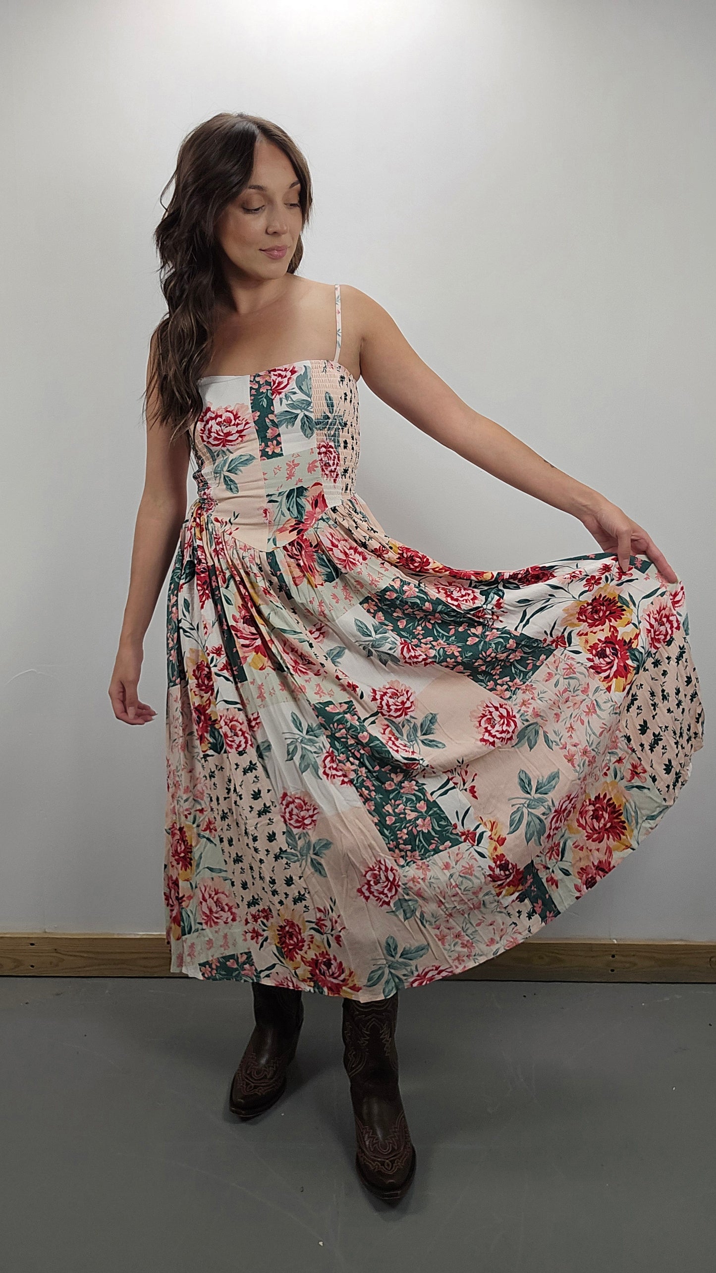 Floral Patchwork Midi Dress