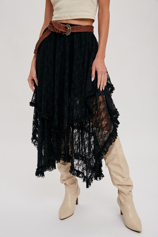 Lace Tier Midi Skirt