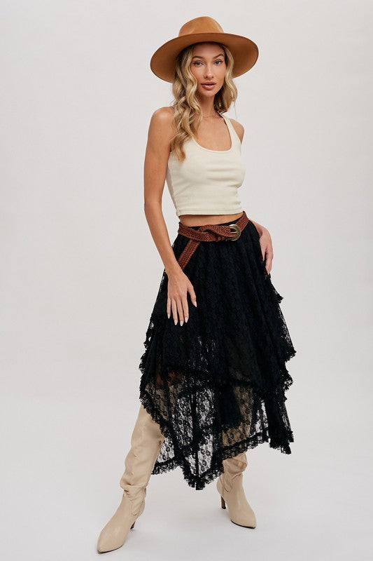 Lace Tier Midi Skirt