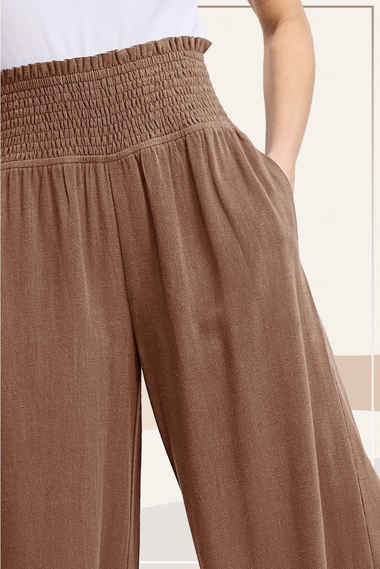 Smocked Waist Wide-Leg Pant