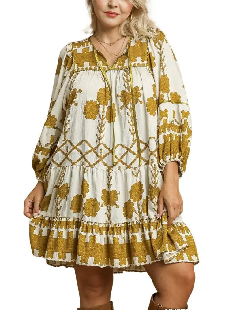 Golden Grove Tiered UMGEE Boho Mini Dress
