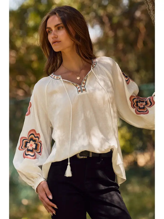 Retro Bloom Embroidered Blouse - PLUS