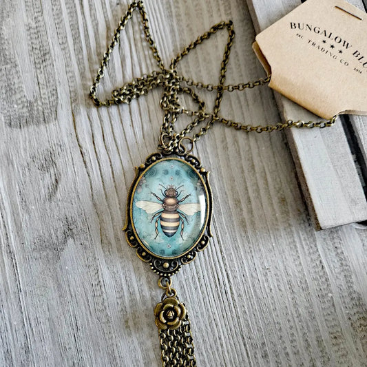 Floral Bee Tassel Necklace