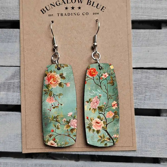 Pink and Teal Chinoiserie Floral Earrings