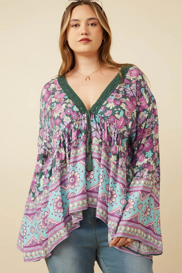 Purple Haze Boho Bell Sleeve Top - PLUS