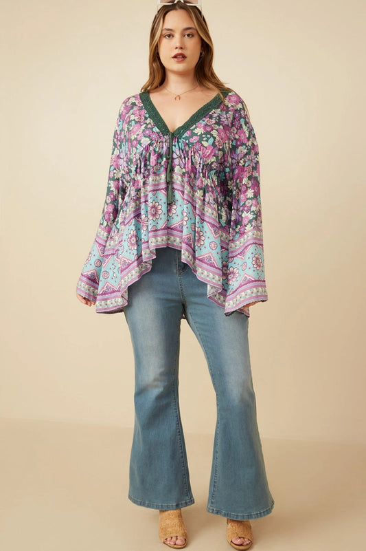 Purple Haze Boho Bell Sleeve Top - PLUS