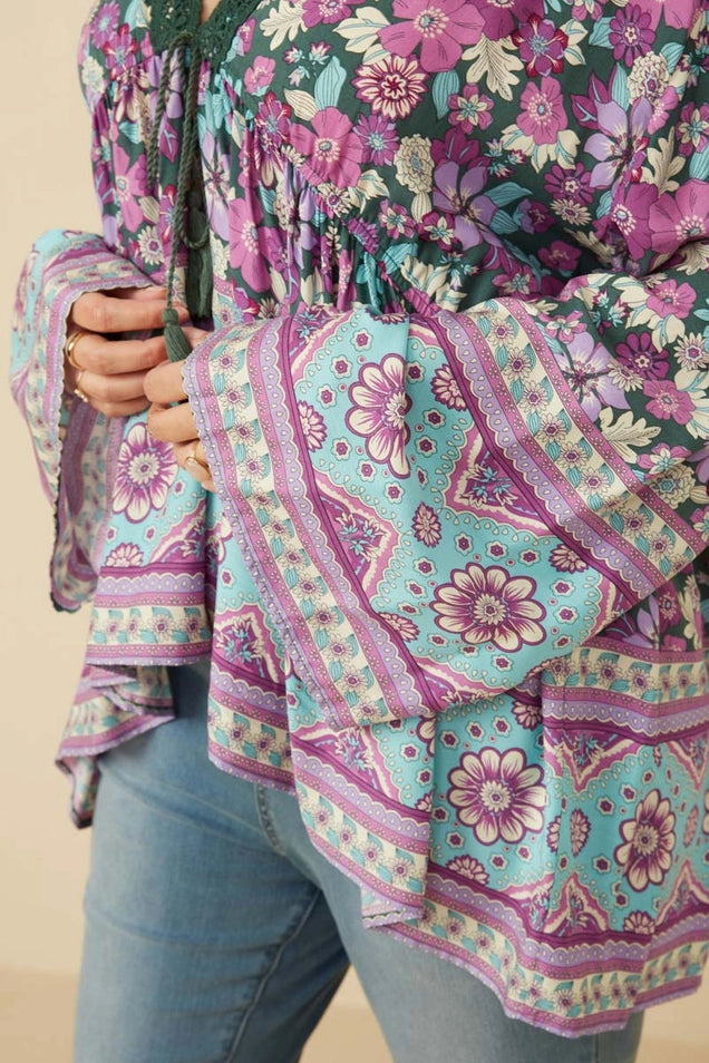 Purple Haze Boho Bell Sleeve Top - PLUS