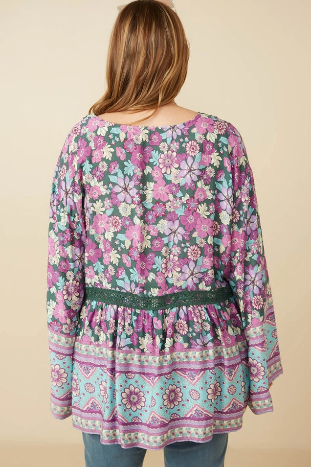 Purple Haze Boho Bell Sleeve Top - PLUS