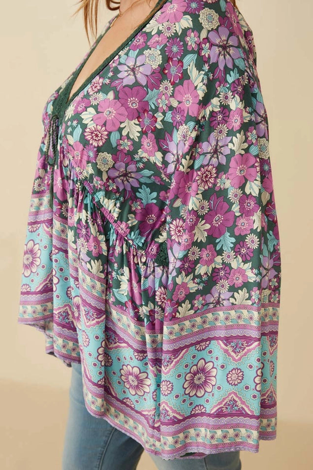 Purple Haze Boho Bell Sleeve Top - PLUS