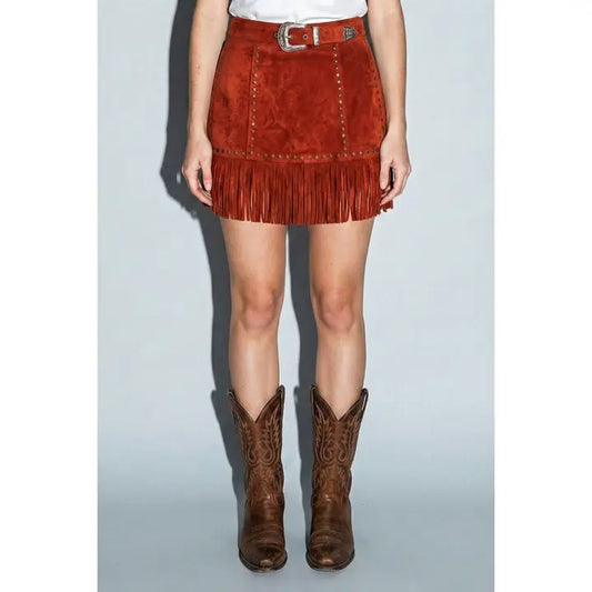 Wildfire Faux Suede Fringe Mini Skirt