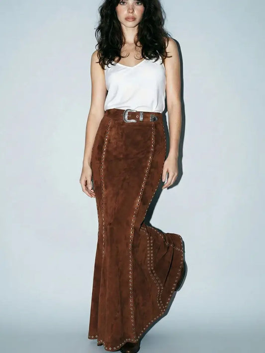 Desperado Faux Suede Finish Studded Maxi Skirt