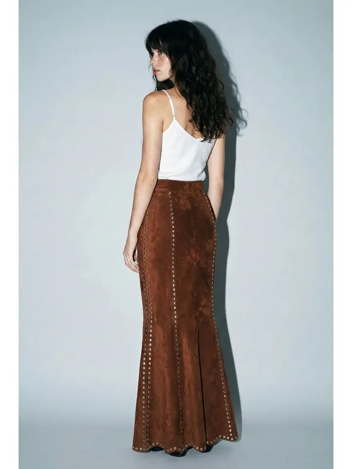 Desperado Faux Suede Finish Studded Maxi Skirt