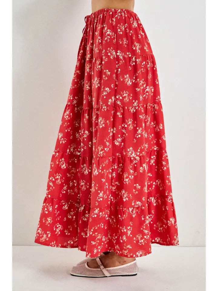 Strawberry Fields Tiered Floral Maxi Skirt - PLUS
