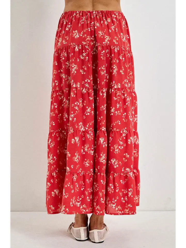 Strawberry Fields Tiered Floral Maxi Skirt - PLUS