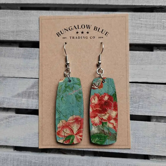 Vintage Rose Floral Dangle Earrings