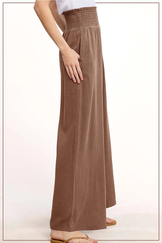 Smocked Waist Wide-Leg Pant