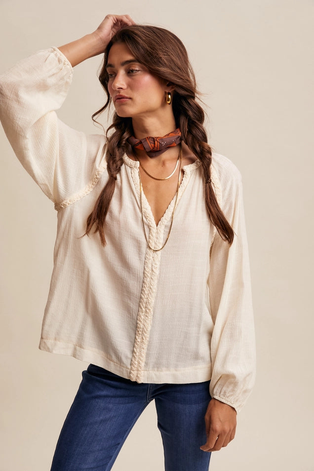 Braided Trim Peasant Blouse