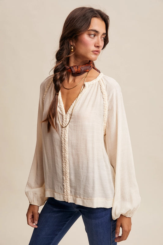 Braided Trim Peasant Blouse