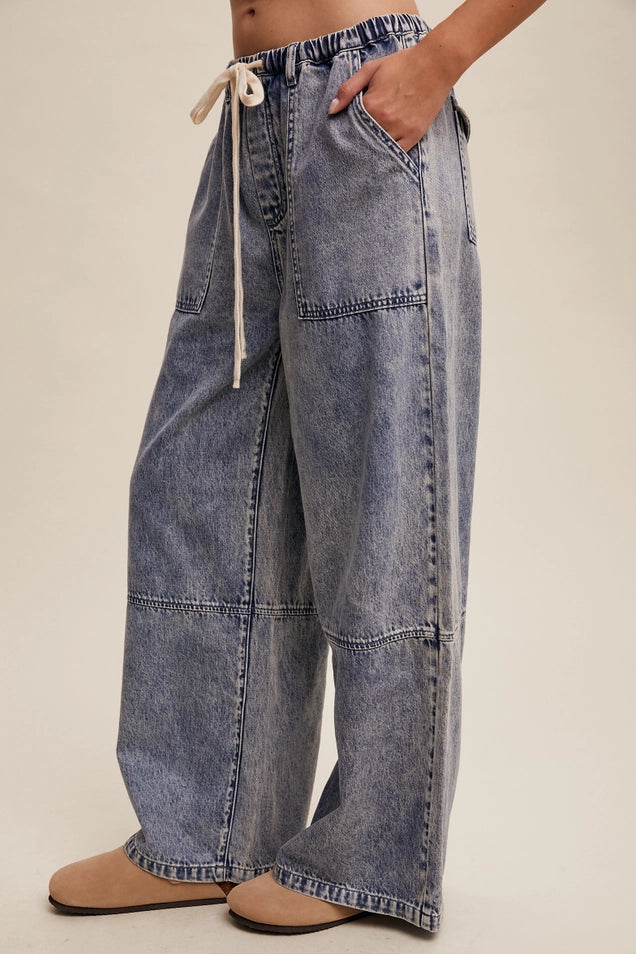 Wide-Leg Drawstring Pants