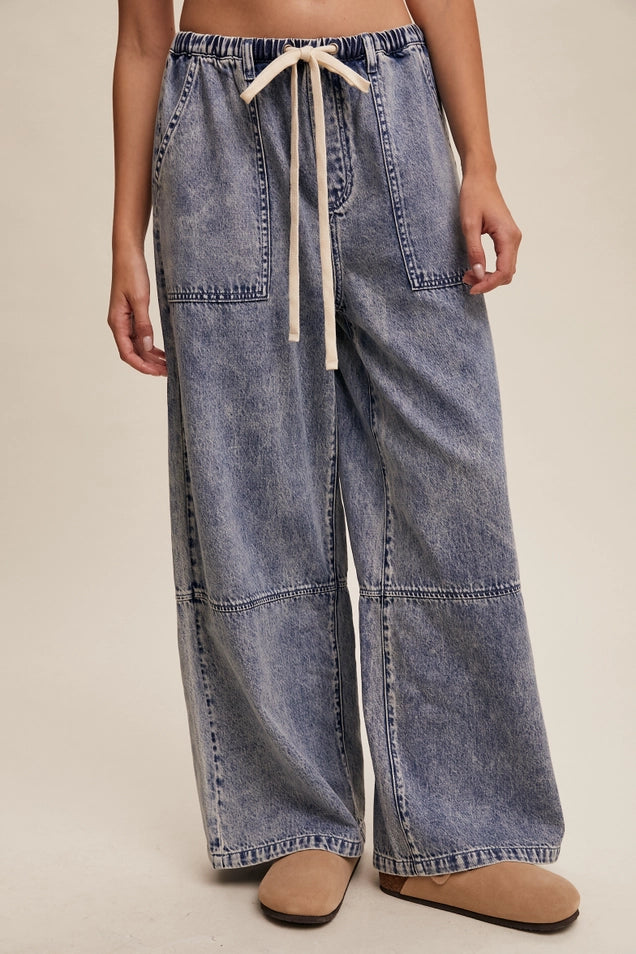 Wide-Leg Drawstring Pants