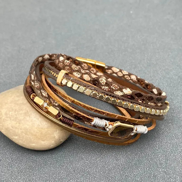 Magnetic Clasp Leather Wrap Bracelet