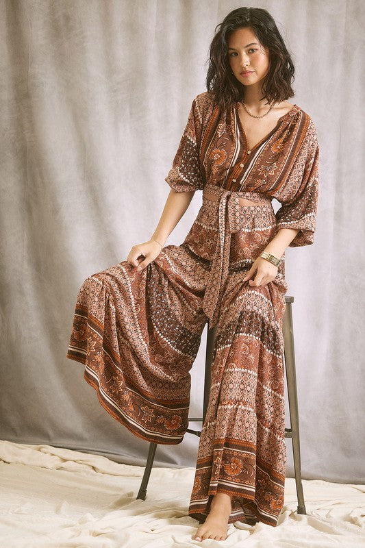 Playing In The Band Wide Leg Printed Jumpsuit